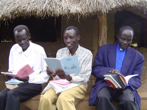 Men reading at church